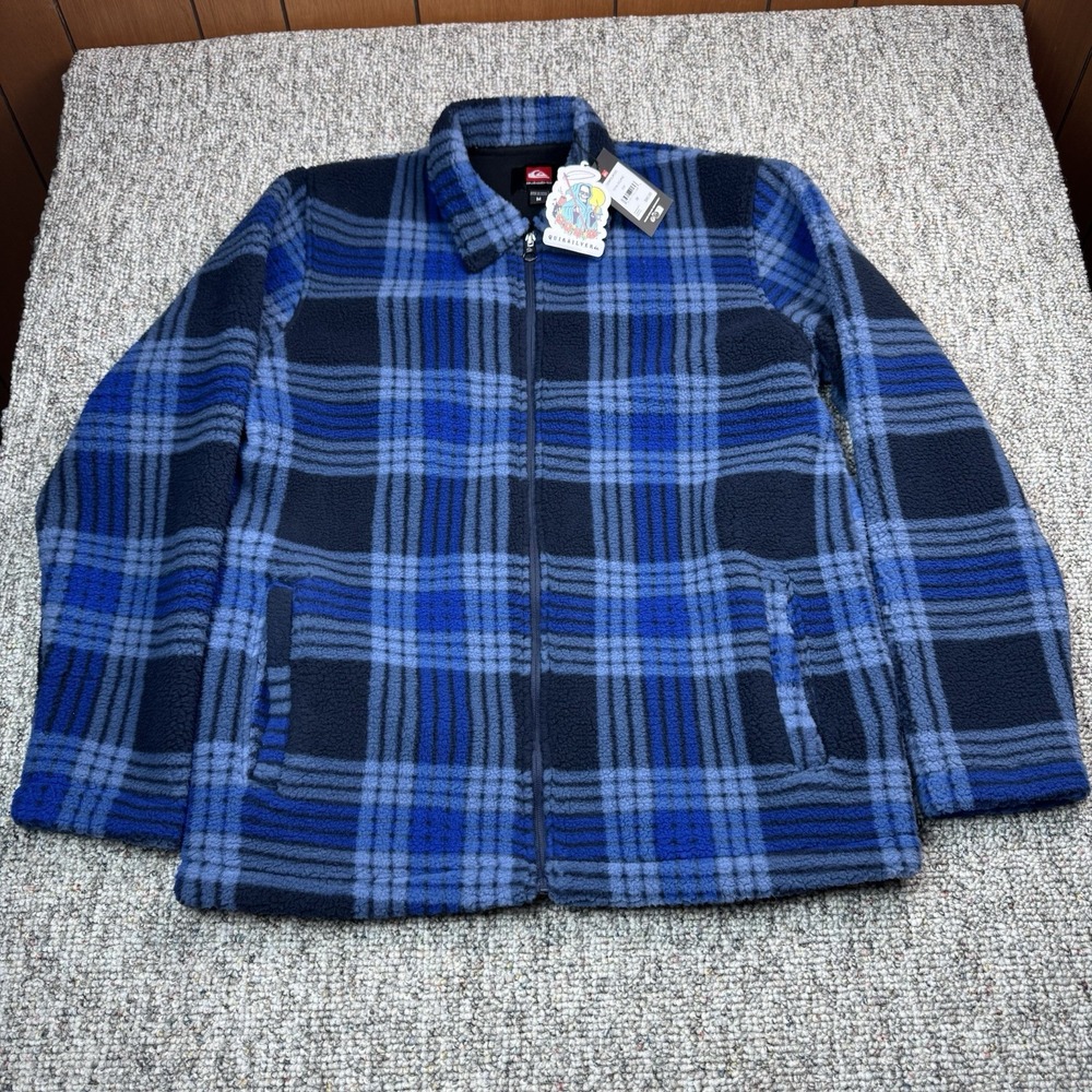 Quicksilver Jacket Mens Medium Flannel Full Zip Total Eclipse Blue Plaid NWT